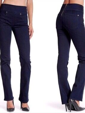 SPANX Signature Waist Slim Boot Cut Jeans Midnight Blue Back Zipper, sz 27"x32"